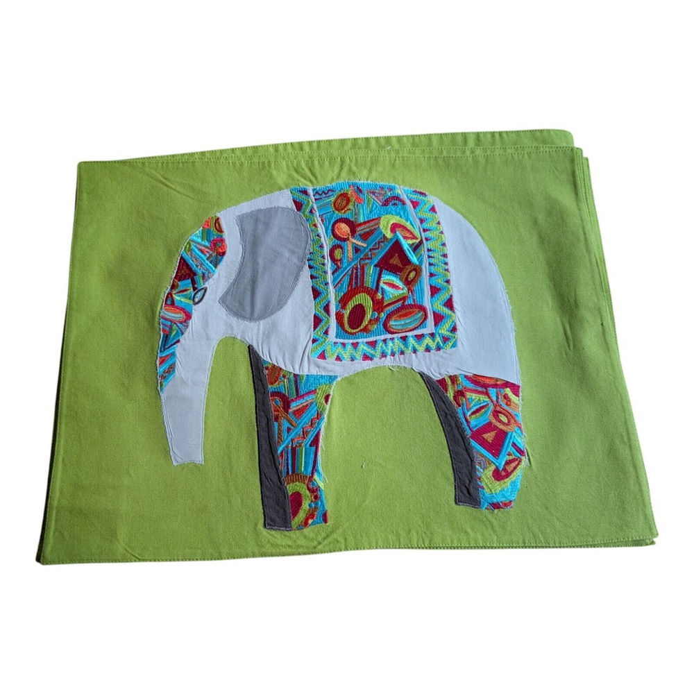 Crate & Barrel Embroidered Elephant Placemats Set Of 5